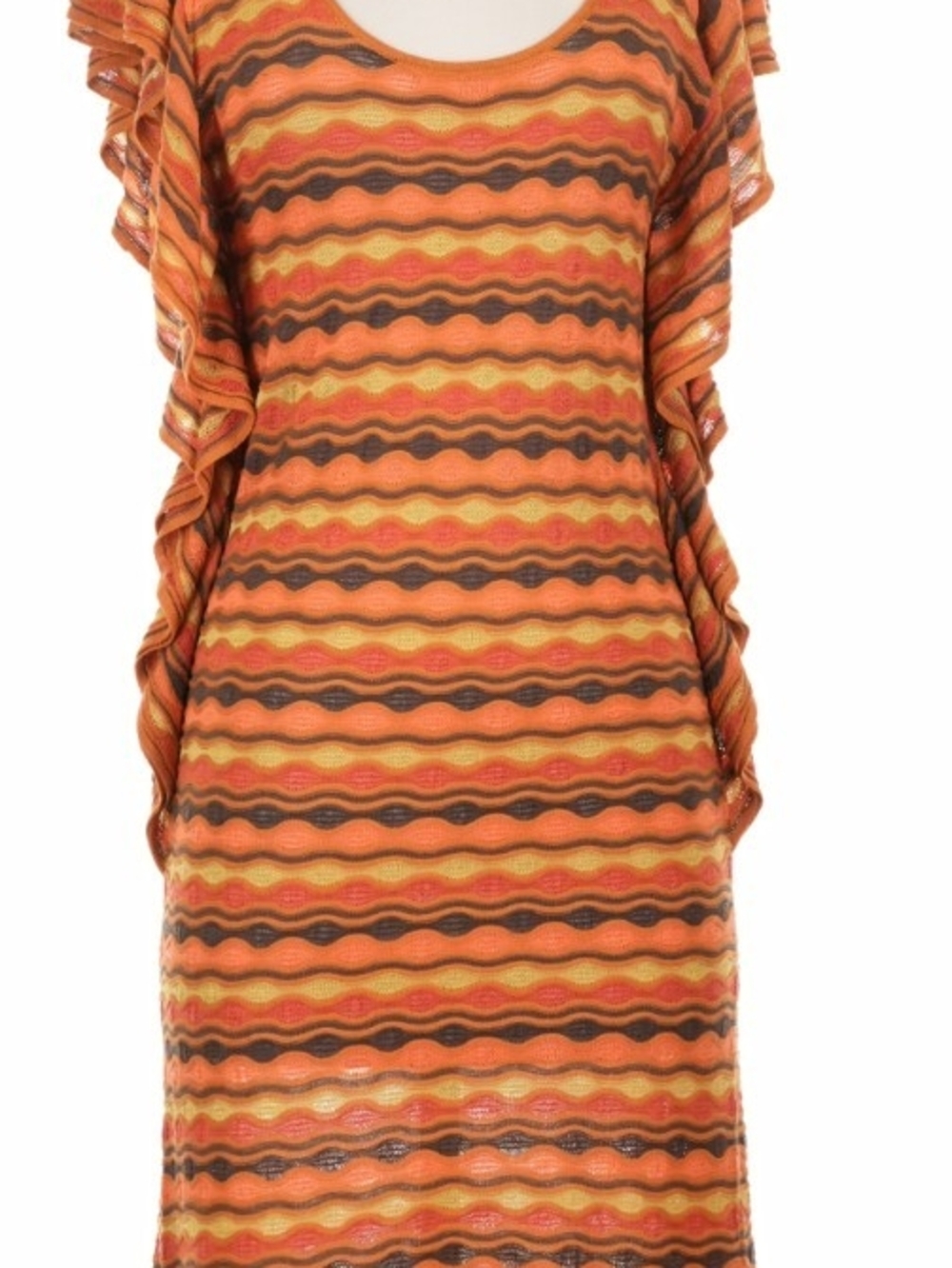 BCBGMaxAzria Orange Multicolor Wave-Pattern Midi Dress